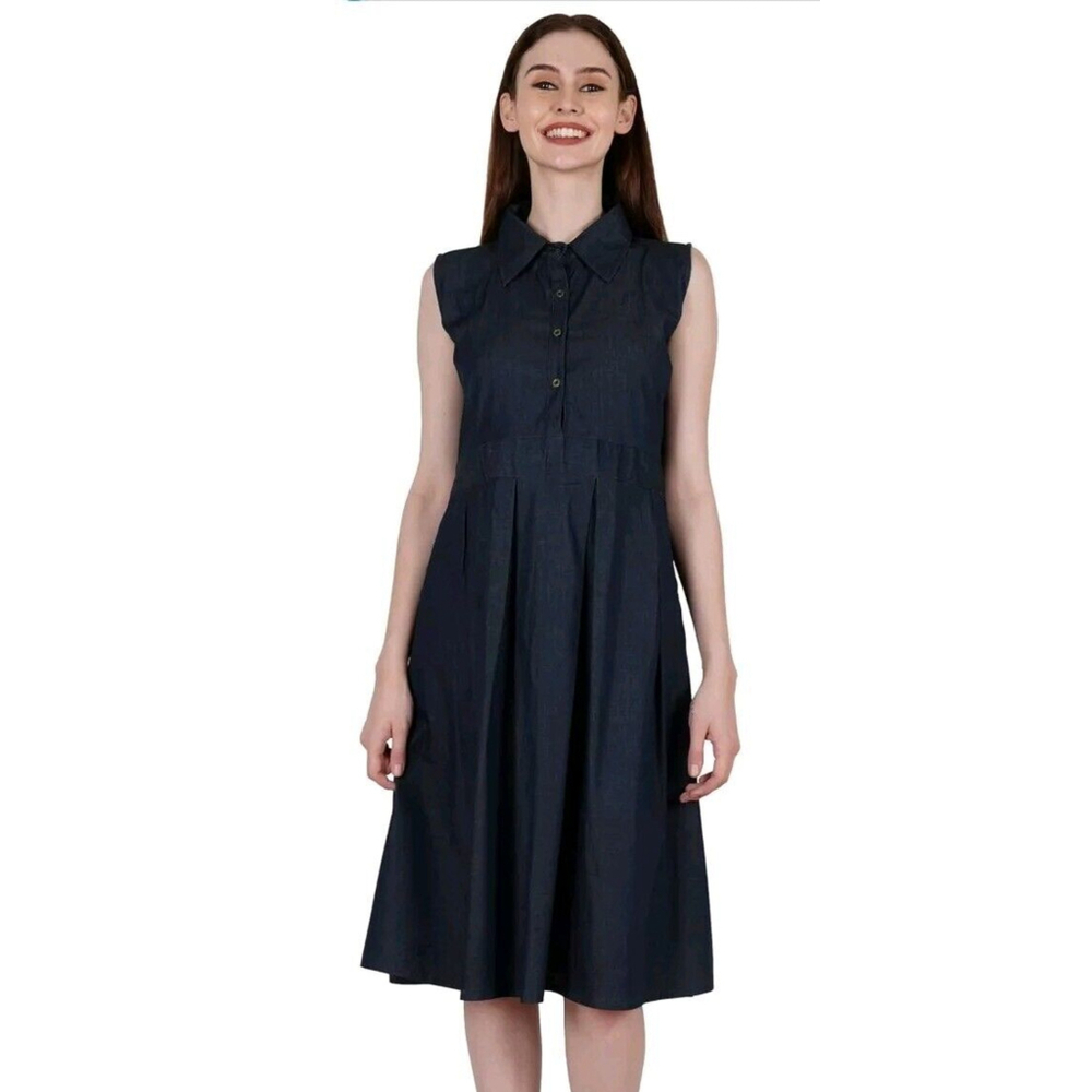 Bimba Woman’s Sleeveless Pleated A-line Dress Pockets Casual Denim Size 20
